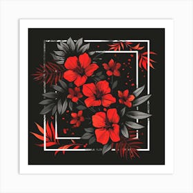 Red Flowers In A Square Frame Art Print