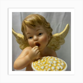 Angel eating popcorn 1 Art Print