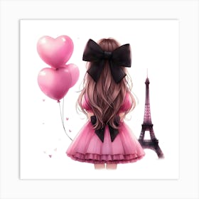 Girl With Balloons In Paris 1 Art Print