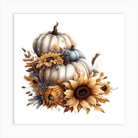 Sunflowers And Pumpkins Art Print