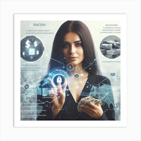 Woman Holding Money And Security Icons Art Print