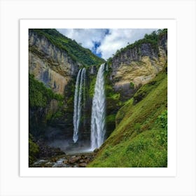 Waterfall In The Mountains Art Print