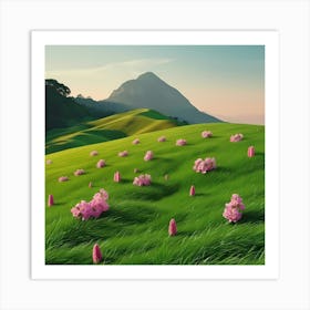 Pink Flowers In A Field Art Print