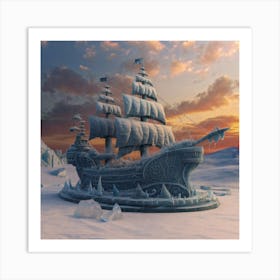 Beautiful ice sculpture in the shape of a sailing ship 33 Art Print