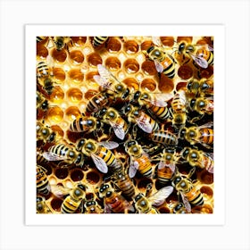 Bees On Honeycomb 7 Art Print