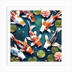 Koi Fish In Pond Art Print