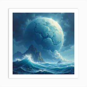 Titan In A Vivid Watercolor Stormy Sea 1 Art Print