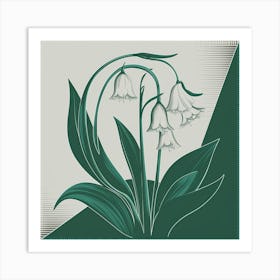 Lily of the Valley Modern-Retro White and Green Wild Flower 4 Art Print