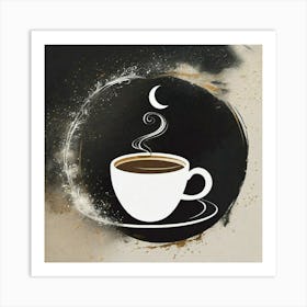 Hot smoking up from coffee cup to moon Art Print