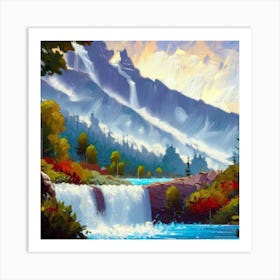 Waterfall in the mountains with stunning nature 5 Art Print