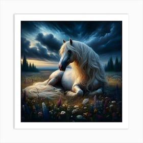 White Horse In The Meadow Art Print