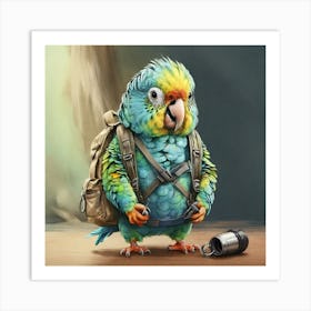 Parrot With Backpack 3 Art Print