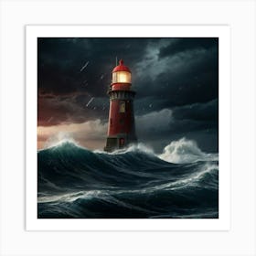 Default Create A Photo Of A Lighthouse In The Middle Of A Terr 0 Art Print