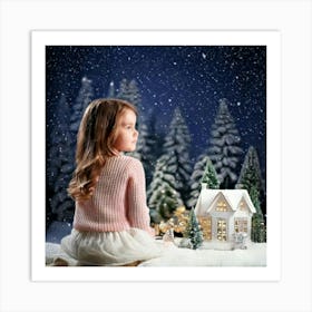 Firefly Little Girl Gazing At A Snowy Christmas Scene 14821 (2) Art Print