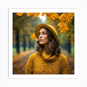 Autumn Woman In Yellow Sweater Art Print