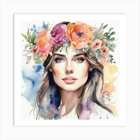 Watercolor Floral Portrait Art Print