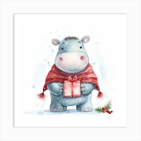 Christmas Hippo Art Print