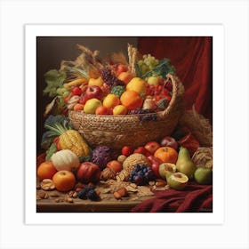 Basket woven straw with fruits Art Print