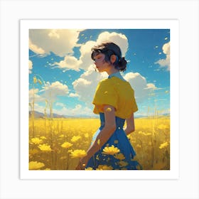 Girl In A Yellow Field 1 Art Print