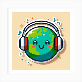 Earth With Headphones 2 Art Print