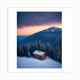 Cabin At Sunset Art Print