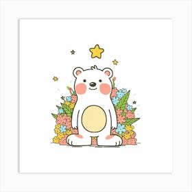 Polar Bear With Flowers Art Print