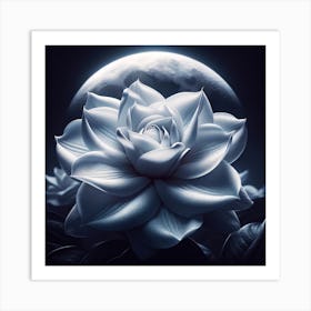 White Flower With Moon Art Print