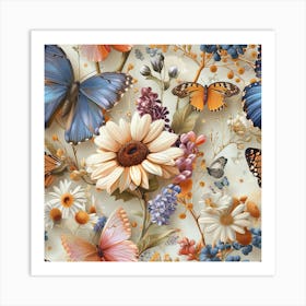 Victorian Era Butterflies And Flowers 1 Art Print