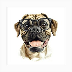 Portrait Of A Dog Wearing Glasses Art Print