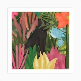 Big cat is watching you. A Black Cat In The Jungle. Art Print