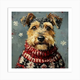 Airedale In Christmas Sweater 3 Art Print