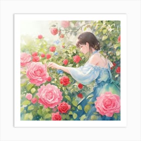 Beautiful Womans Hand Picking A Rose From 1 Art Print