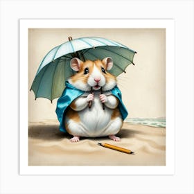 Hamster In Umbrella Art Print