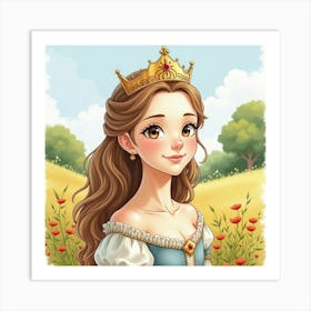 Watercolor Portrait Of Young Queen In A Serene Countryside Art Print