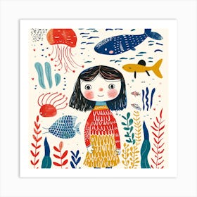 Under The Sea Cute Kids Room Drawing Illustration Art Print