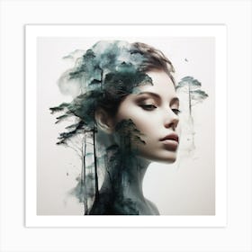 Portrait Of A Woman With Trees Art Print