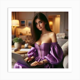 Sexy Woman In Purple Dress 1 Art Print