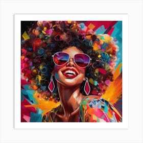 Maraclemente Black Woman Abstract Sun Glasses Afro Neon Colors 2 Art Print