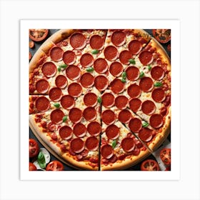 Pepperoni Pizza With Tomatoes And Peppers Art Print