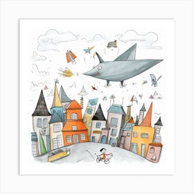 Illustration Of A Boy Flying A Plane Art Print