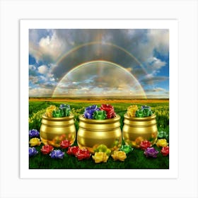 A Stunning Image Of Four Pots Of Gold Each With Art Print