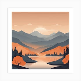 Misty mountains background in orange tone 18 Art Print