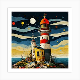 Lighthouse At Night 5 Art Print