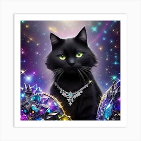 Black Cat With Jewels 1 Art Print