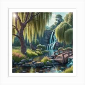 River Surrounded By Willow Trees More Trees 5 Art Print