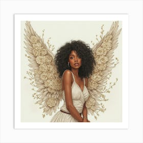 Beautiful African American Angel With Wings Made Of Roses Poster