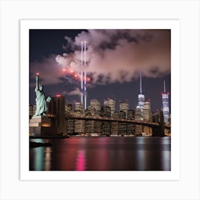 New York City Skyline At Night Art Print