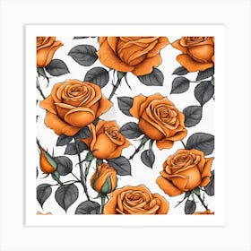 Orange Roses Seamless Pattern 10 Art Print