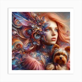 Psychedelic Girl With Dog Art Print