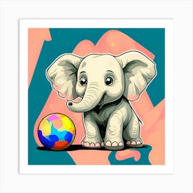 Elephant With A Soccer Ball Art Print